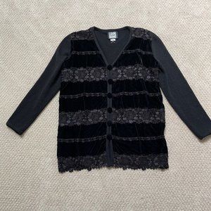 Lianne Barnes Black Velvet and Lace Long Cardigan